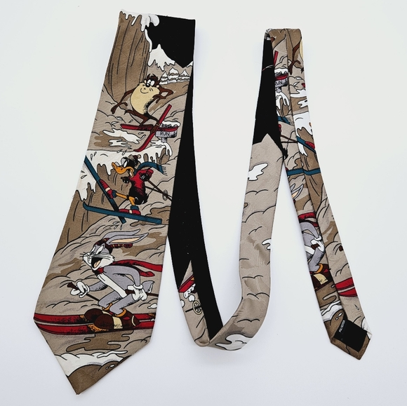 LOONEY TUNES | Bugs Bunny Daffy Duck Taz Tasmanian Devil skiing neck tie - Picture 2 of 5